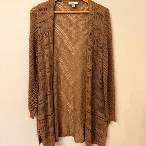 CJ Banks Beige Cardigan Women X Knit Crochet Sweater Cottagecore Coastal Grandma